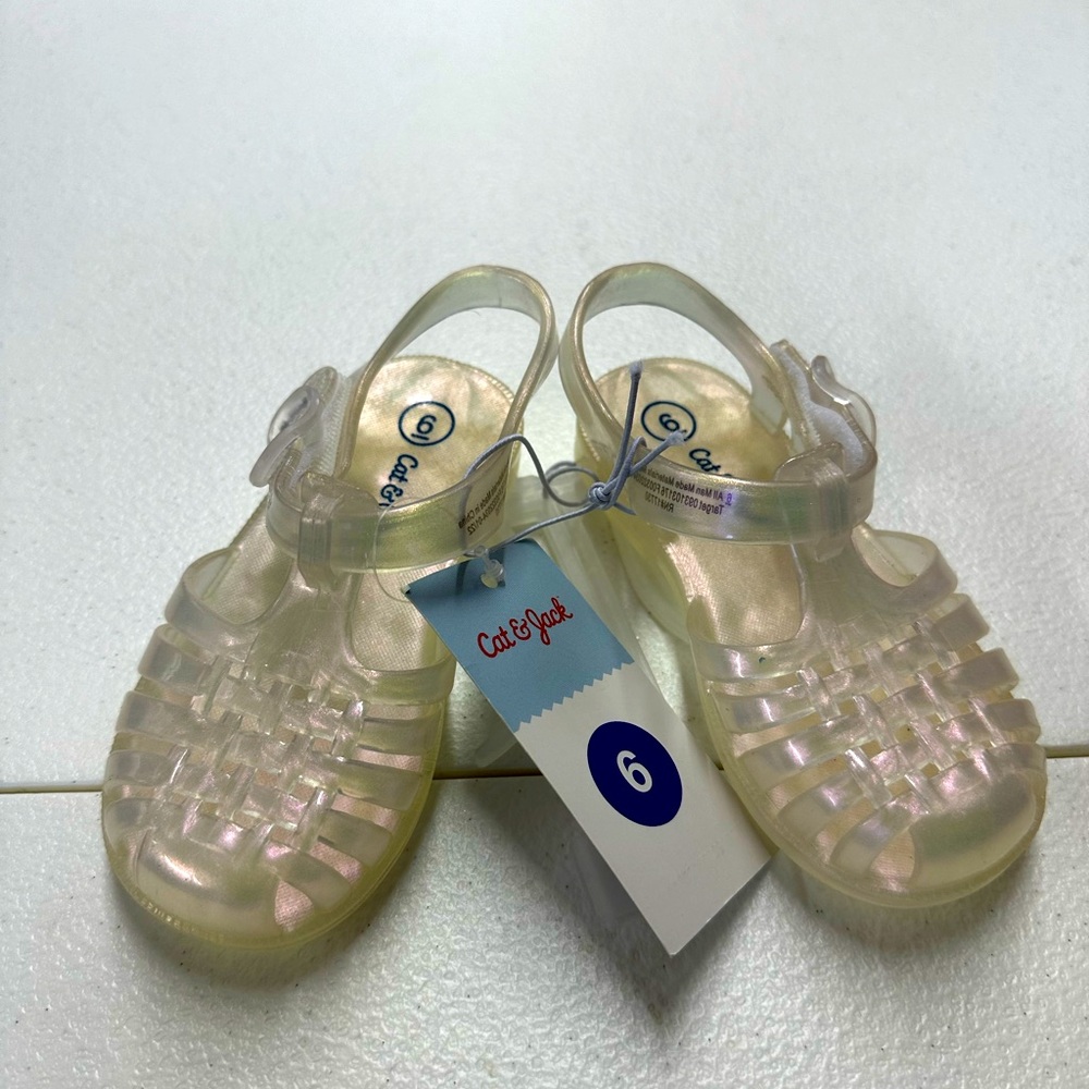 Cat & Jack Toddler Girls Clear White Shiny Sunny Jelly Shoes Sandals size 6